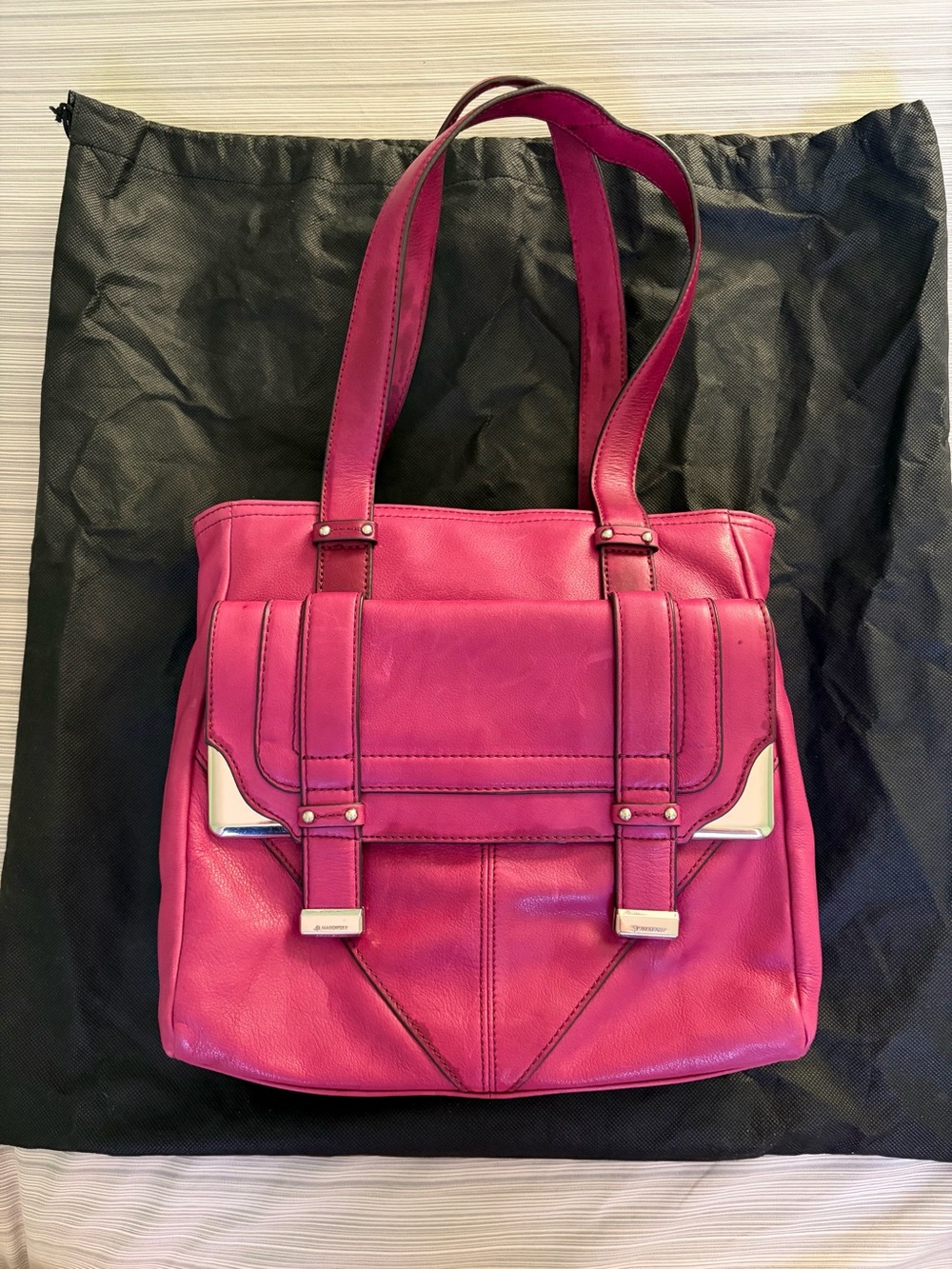 b. makowsky Fuchsia Leather Shoulder Bag